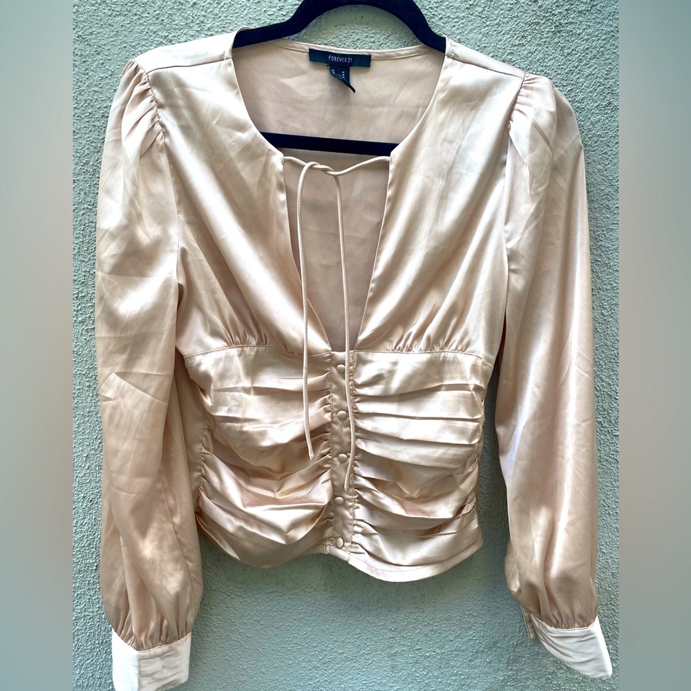 Long sleeve satin gold top